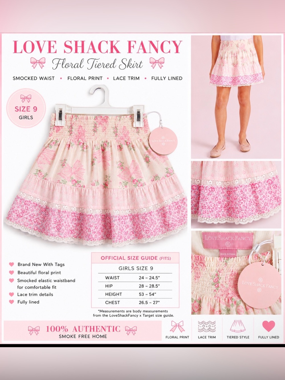 🎀 LoveShackFancy x Target Girls Floral Tiered Skirt Size 9 NWT